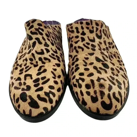 David Tate flats size 8.5 W brown cheetah print calf hair slip on mules clogs - Picture 3 of 13